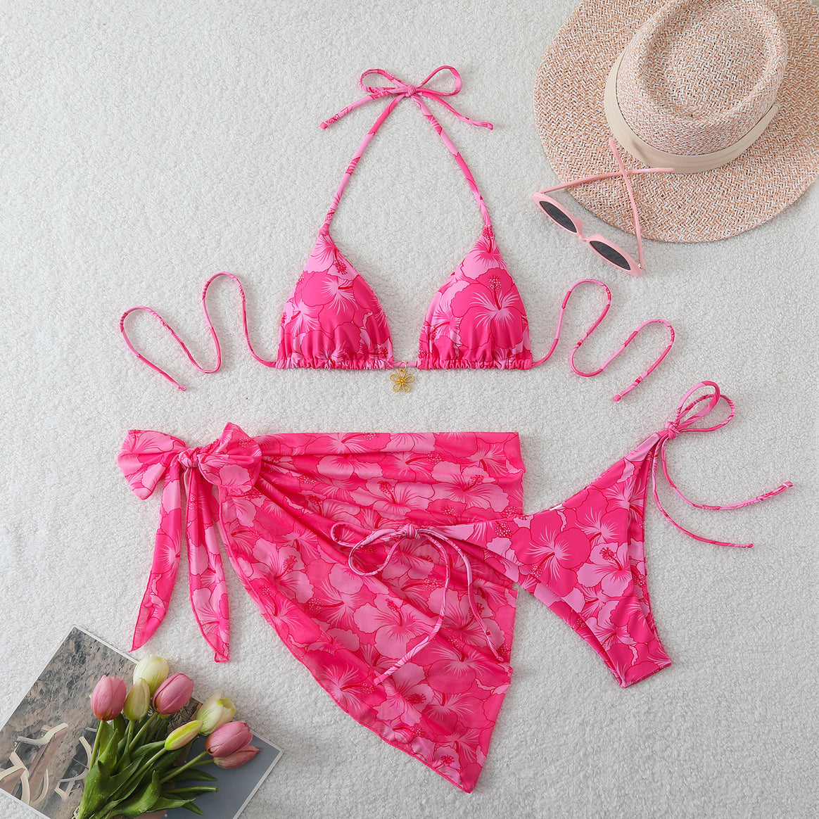 Women's bikini set with floral design and stylish wrap skirt Mune Fashion