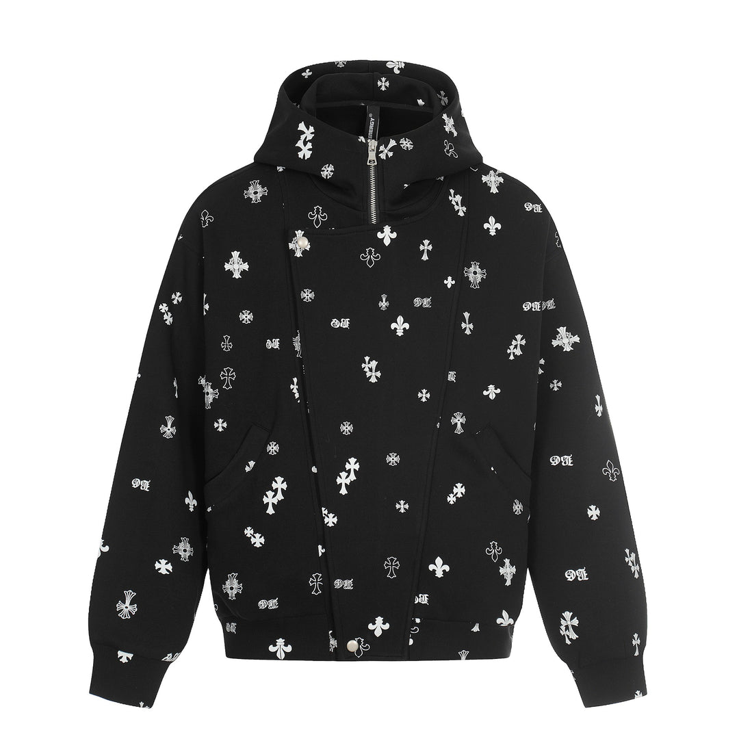 Unisex Boxy Hoodie Jacket with Half Zipper and Allover Print Mune Fashion
