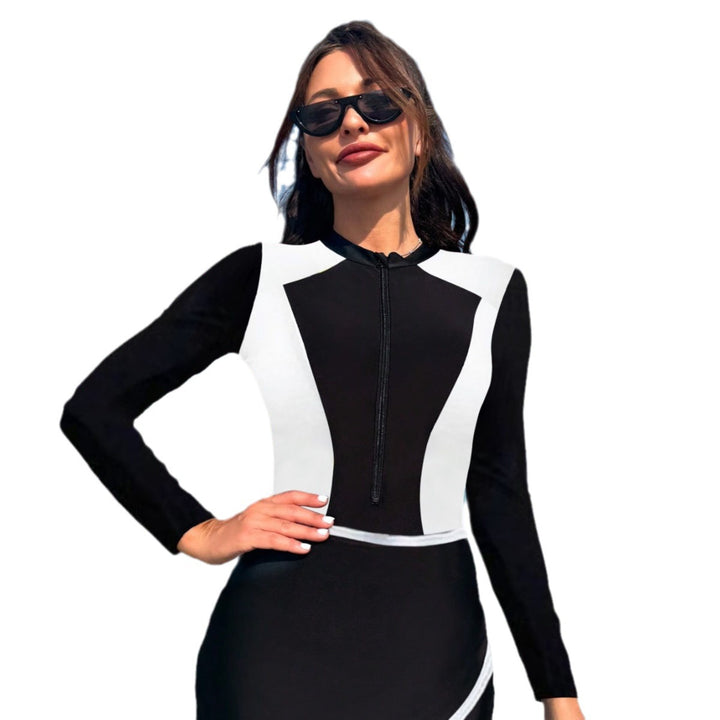Women's Sporty Long Sleeve Swimsuit with Elegant Wrap Skirt Mune Fashion