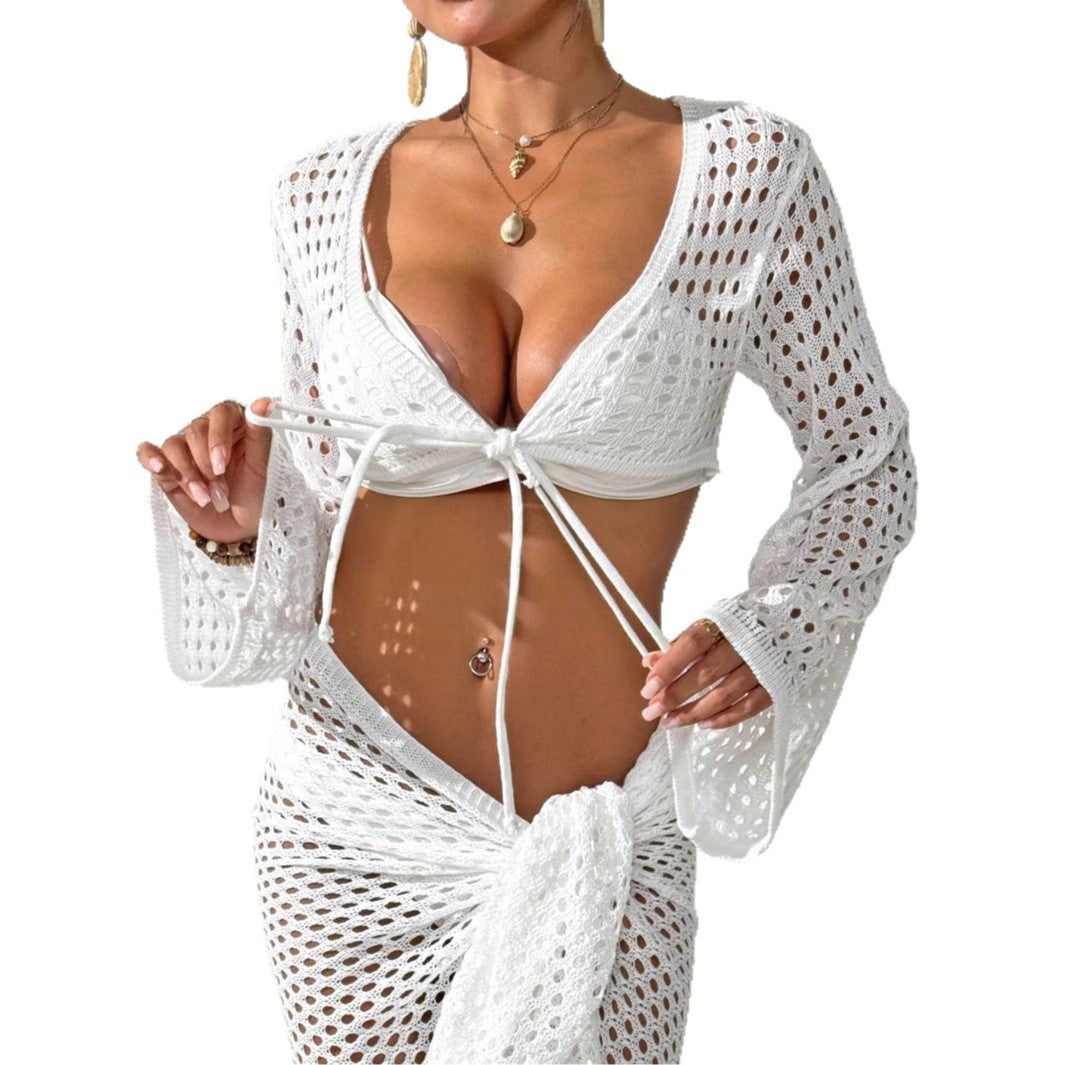 Women's airy crochet set with V-neck and long sleeves Mune Fashion