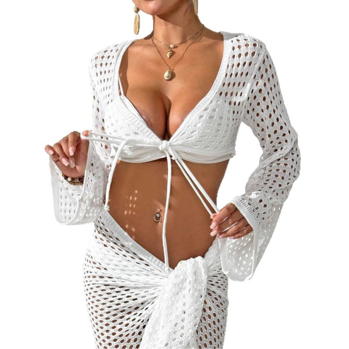 Women's airy crochet set with V-neck and long sleeves Mune Fashion