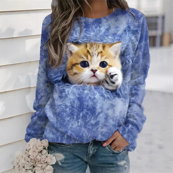 Women Cozy Oversized Fleece Pullover with Large Puppy Photo Print Mune Fashion