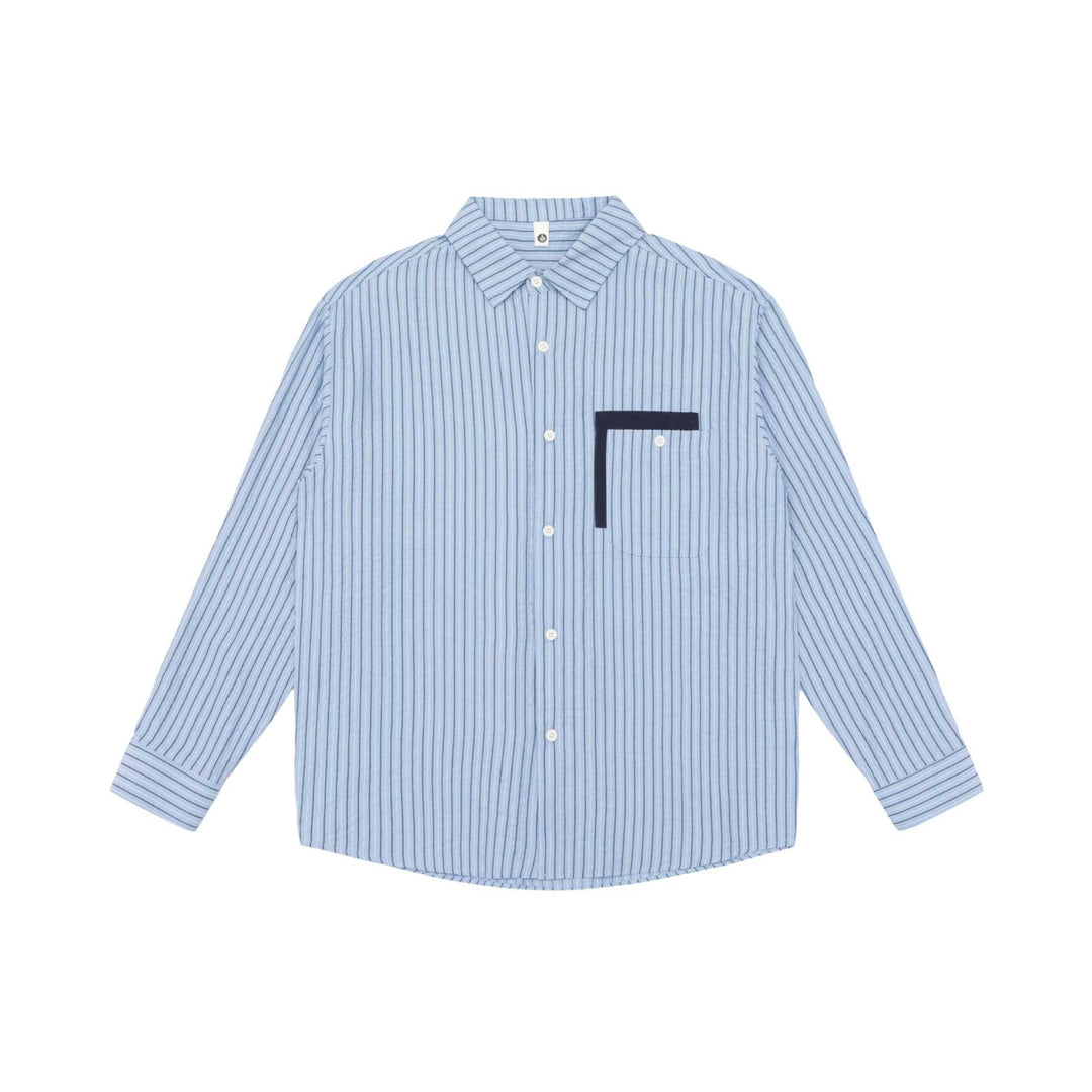 Unisex Casual Oversized Shirt with Vertical Pinstripe Pattern and Contrasting Chest Pocket Mune Fashion