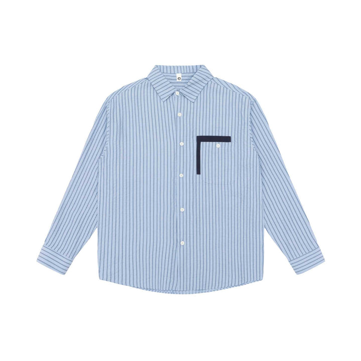 Unisex Casual Oversized Shirt with Vertical Pinstripe Pattern and Contrasting Chest Pocket Mune Fashion