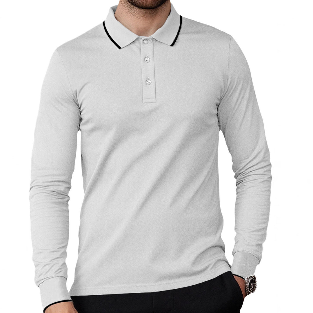 Men's Long Sleeve Pique Polo with Contrasting Collar and Cuffs Mune Fashion