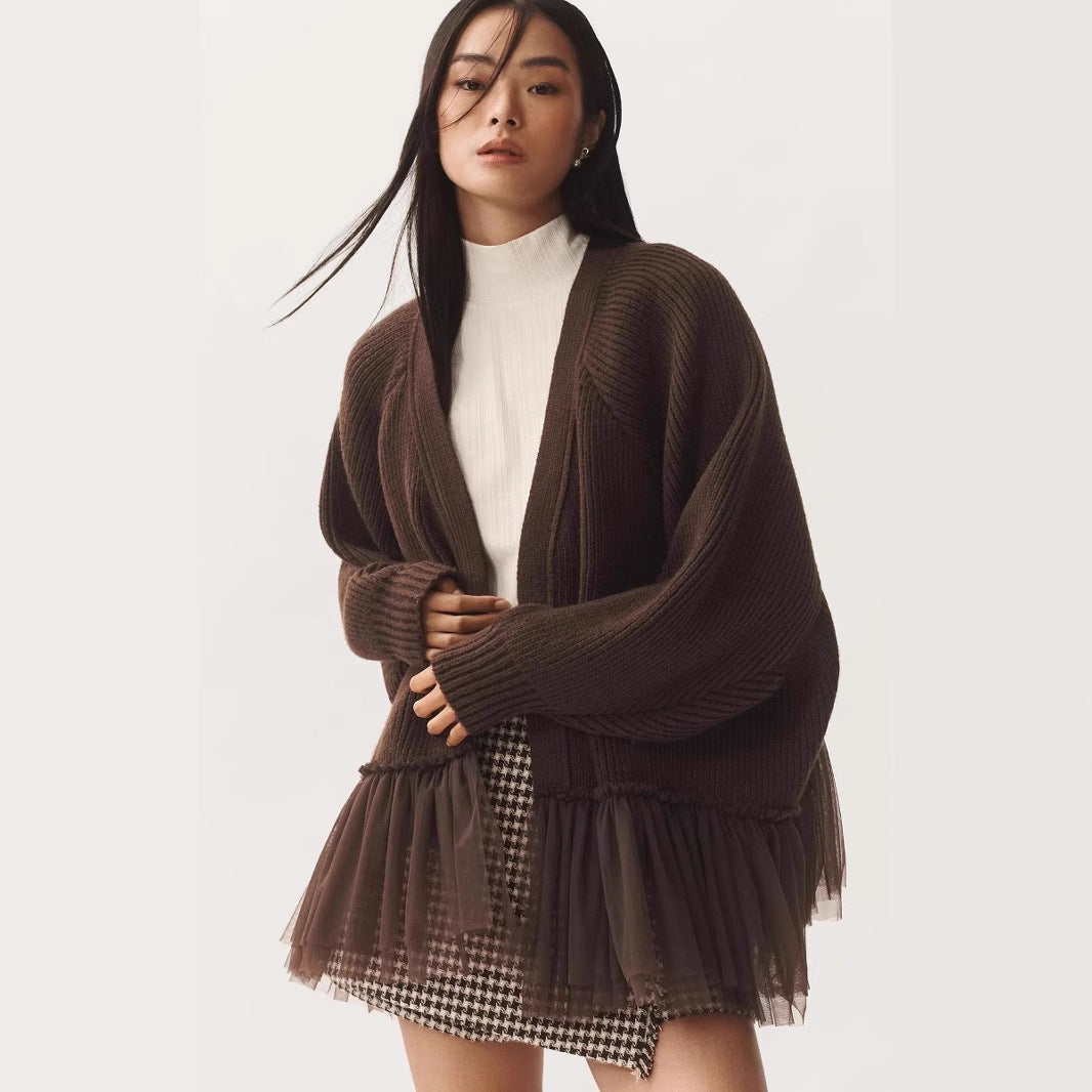 Women's Fashion Knit Sweater with Tulle Details