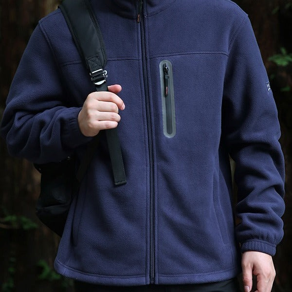 Men's Breathable Microfleece Jacket with Water-Repellent Chest Zip Placket and Stand-Up Collar Mune Fashion