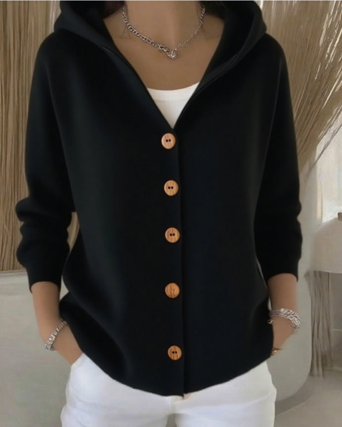 Women's hooded cardigan with button placket and casual oversized fit Mune Fashion