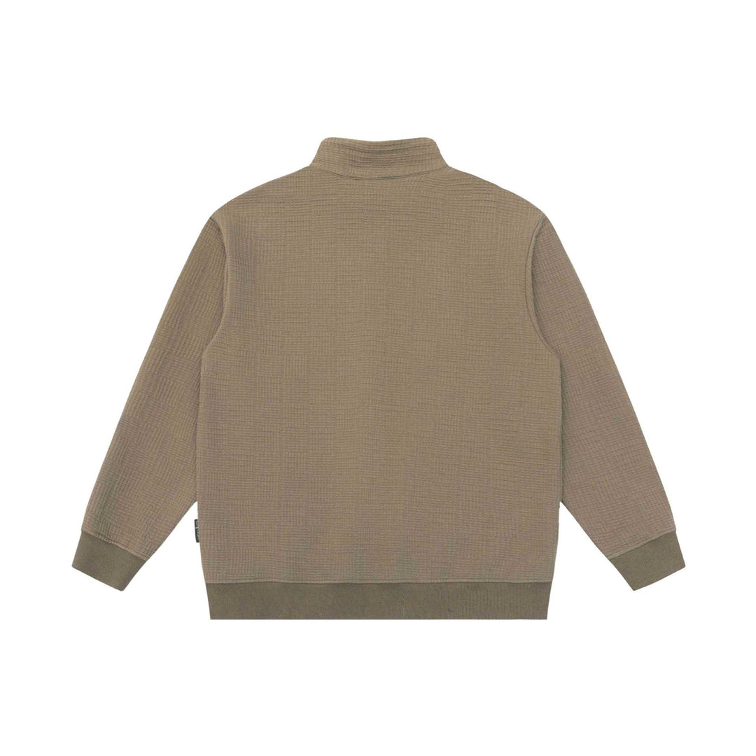 Unisex Structured Waffle Knit Half Zip Sweater with Stand-Up Collar and Ribbed Cuffs Mune Fashion