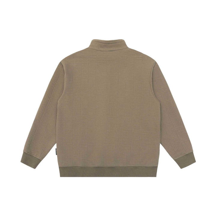 Unisex Structured Waffle Knit Half Zip Sweater with Stand-Up Collar and Ribbed Cuffs Mune Fashion