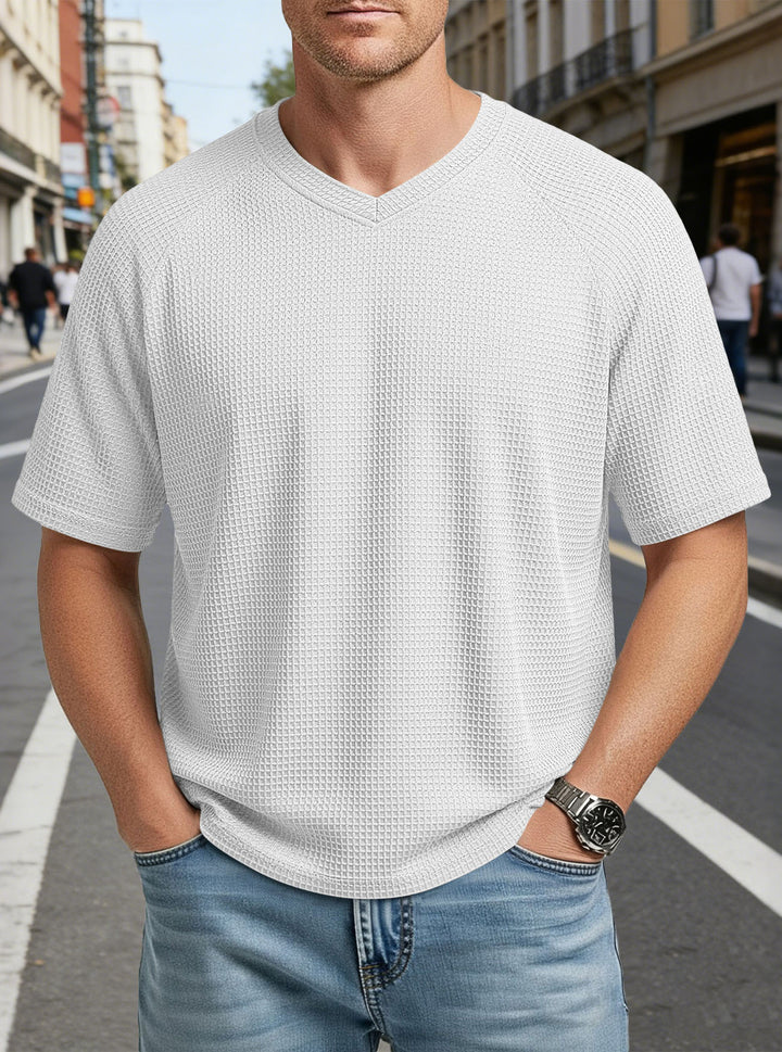 Men's casual V-neck waffle knit T-shirt made of breathable cotton blend Mune Fashion