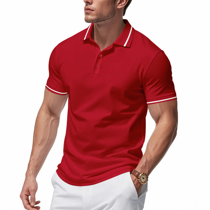 Men's breathable interlock polo shirt with contrast tipping, short button placket and slim silhouette Mune Fashion