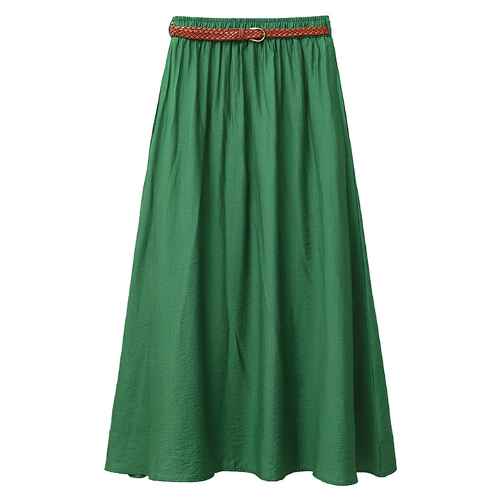 Women's flowing maxi skirt with elastic waistband and braided leather-look belt Mune Fashion