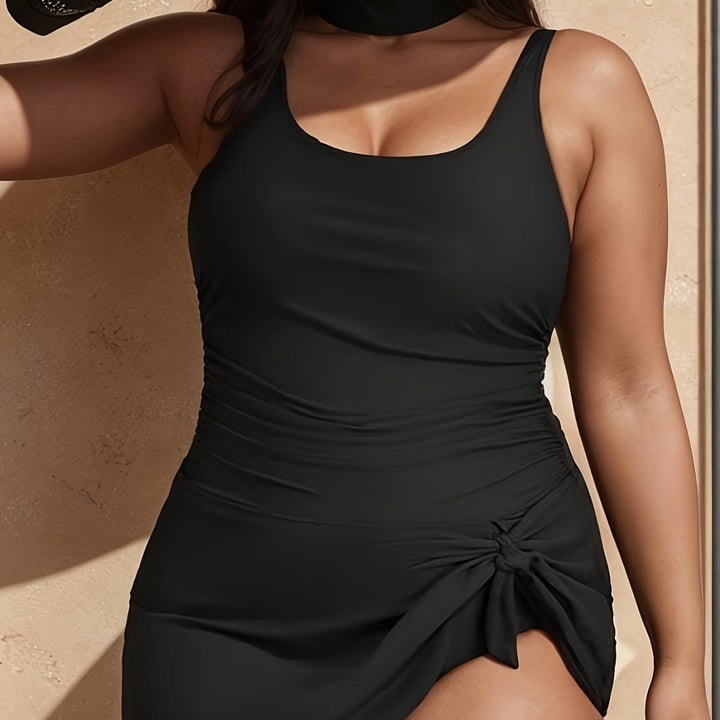 Women's One-Piece Swimsuit with Smooth Fabric and Asymmetrical Skirt Mune Fashion
