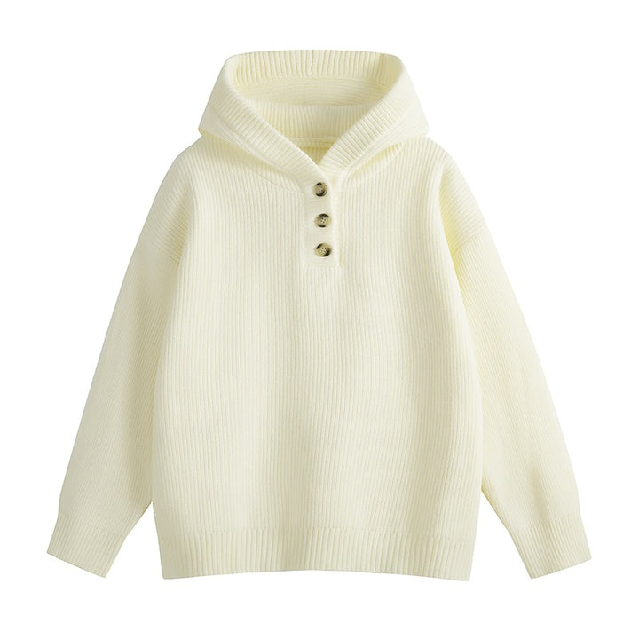 Women Relaxed Hoodie made of ribbed knit with half-button placket Mune Fashion