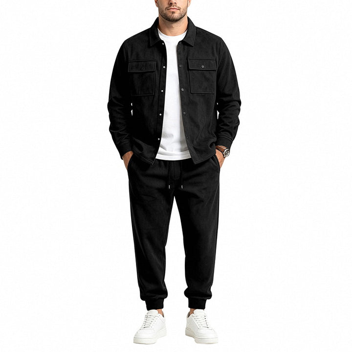 Men's velour lounge set with overshirt, patch breast pockets, and tapered jogging pants Mune Fashion