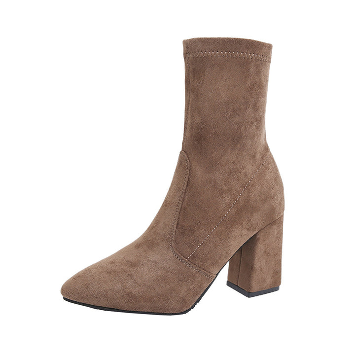 Women's ankle-high stretch ankle boots with pointed toe and comfortable block heel Mune Fashion