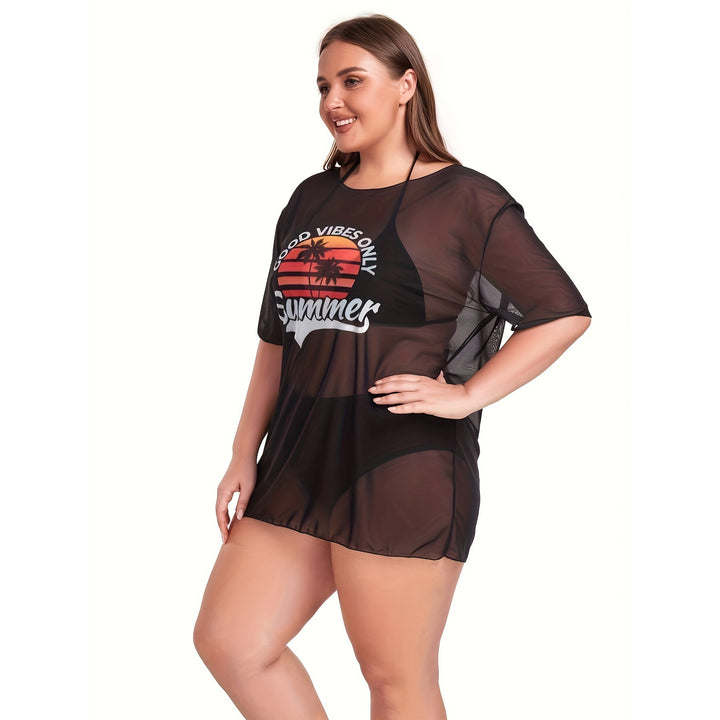 Women's Transparent Beach Blouse with Summer Print Mune Fashion
