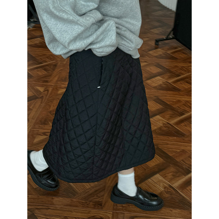 Women’s Quilted Midi Skirt with A-Line and Patch Pocket Mune Fashion