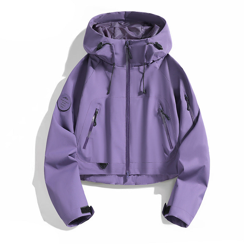 Women’s Sporty Outdoor Jacket with Adjustable Hood Drawstring Mune Fashion