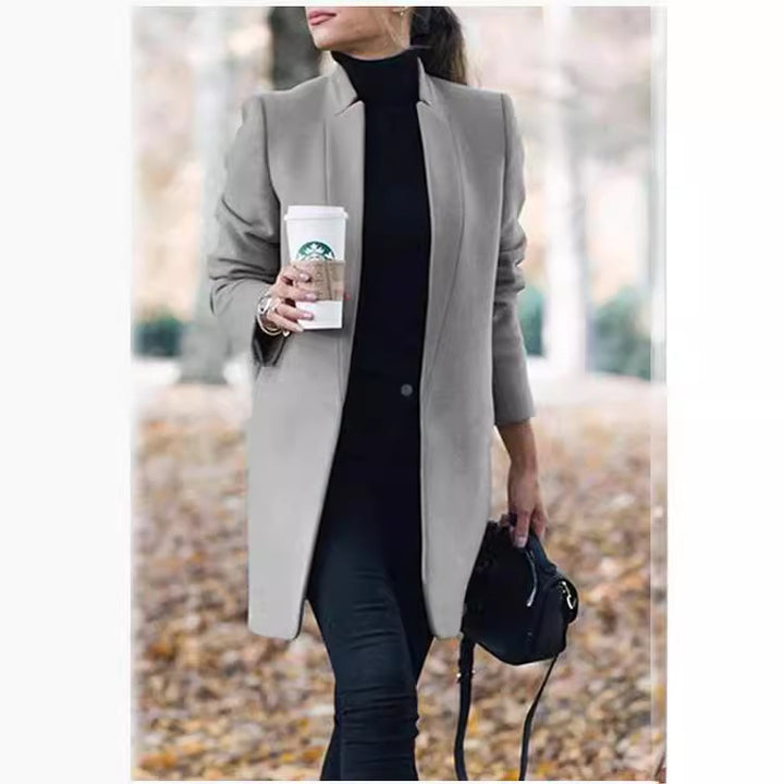 Women's tailored wool blend coat with concealed button placket and shaping darts Mune Fashion