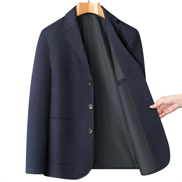Men's Single-Breasted Jacket in Herringbone Look with Patch Front Pockets and Full Lining Mune Fashion