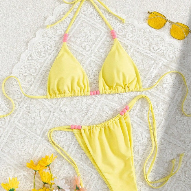 Women Triangle Bikini with Colorful Decorative Accents Mune Fashion
