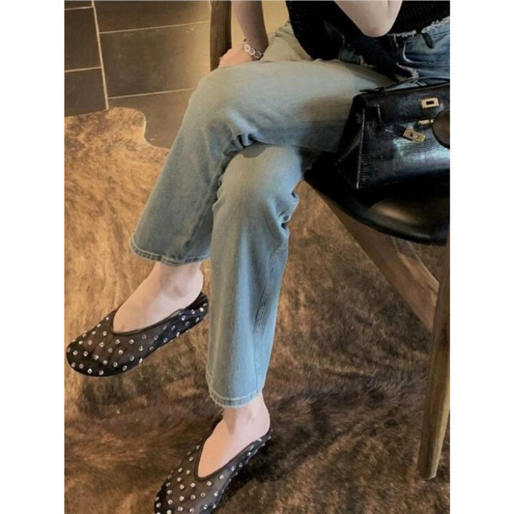 Women's Mesh Mules with Decorative Studs and Padded Comfort Insole Mune Fashion