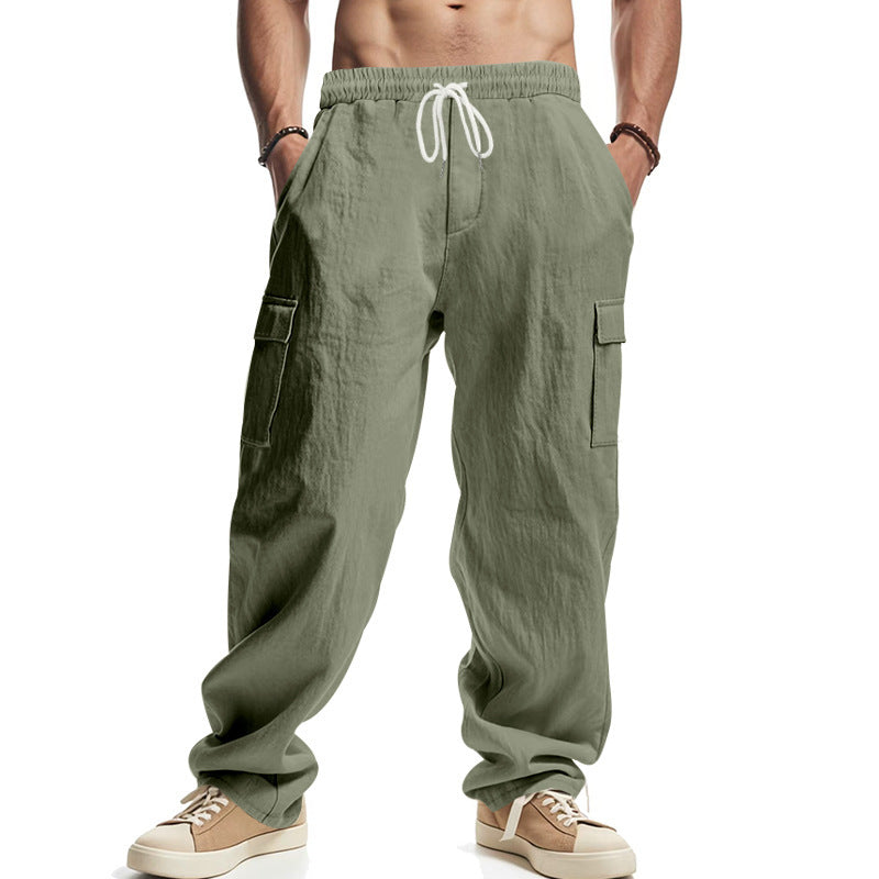 Men's wide cargo pants with flap pockets, elastic comfort waistband, and turned-up hem Mune Fashion