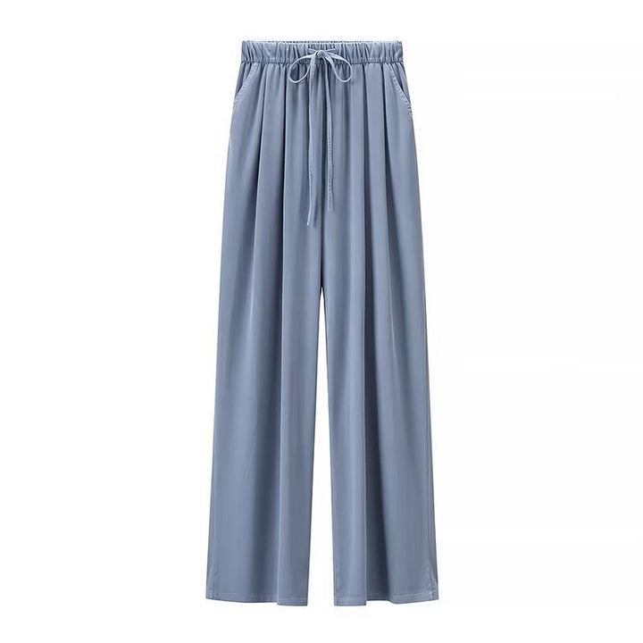Women Wide Palazzo Pants with High Elastic Band, Drawstring and Side Pockets Mune Fashion