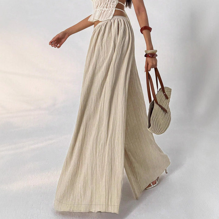 Women's Lightweight Linen Palazzo-Style Pants with Wide Leg and Elastic Waistband Mune Fashion