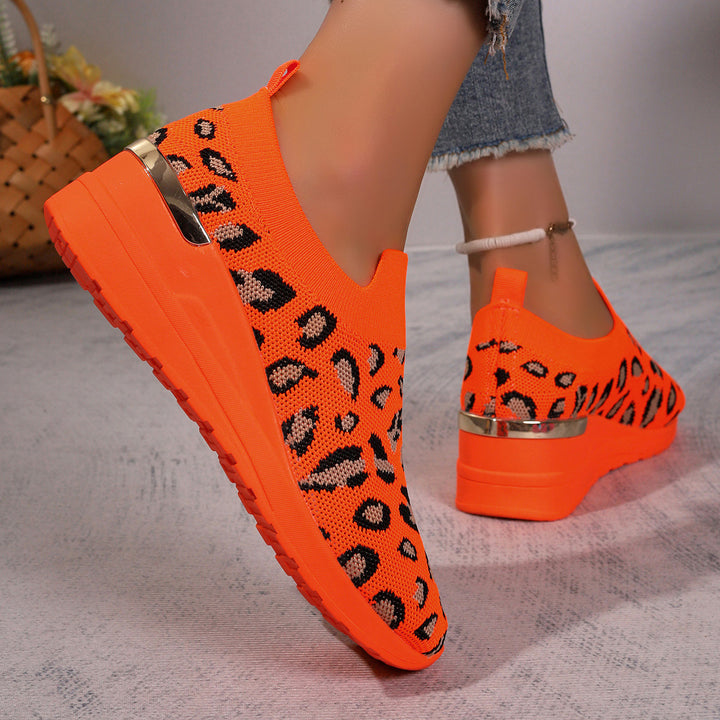 Women's  Sock Sneaker with elastic knitted upper leopard pattern and wedge profile sole Mune Fashion