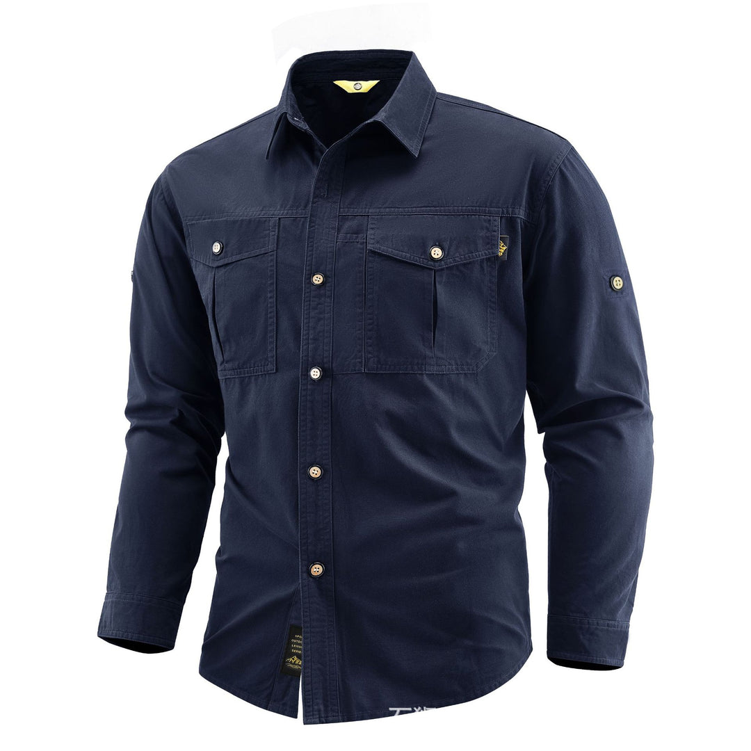 Men's Canvas Overshirt in Field Style with Chest Flaps and Full Button Placket Mune Fashion