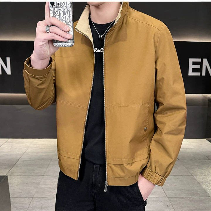 Men's Minimalistic City Zip Jacket made of microfiber with stand-up collar, concealed pockets, and elastic hem Mune Fashion