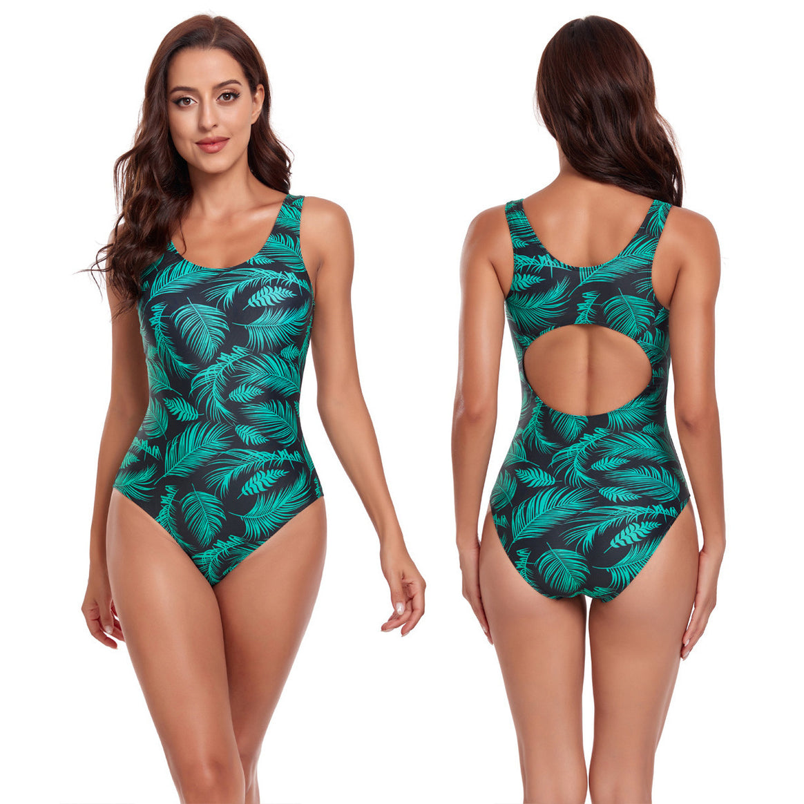 Ladies one-piece swimsuit with stylish leaf design Mune Fashion