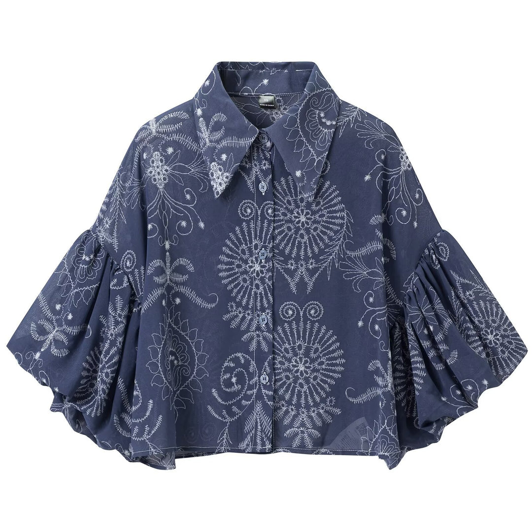 Women's Oversized Button Blouse with Balloon Sleeves and Large Shirt Collar Mune Fashion