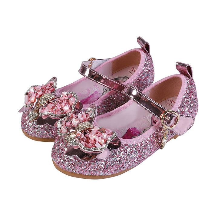 Girls Glitter Ballerinas with Decorative Flower Application Mune Fashion