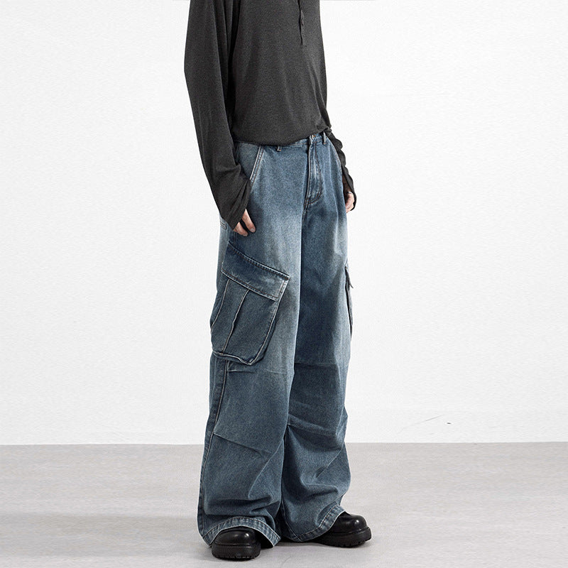 Men's extra-wide panel denim cargo pants in a loose baggy cut with knee panels Mune Fashion