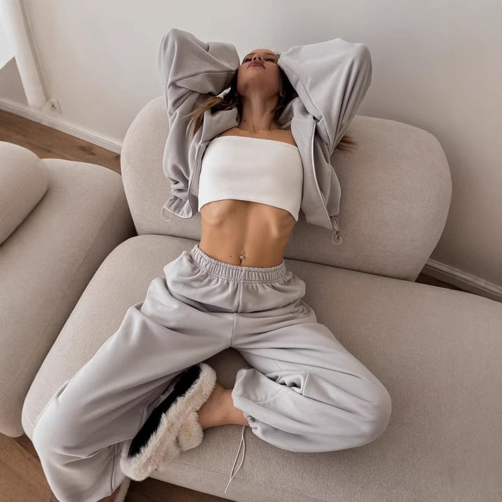 Women's oversized hooded jacket with zipper and loose jogger lounge set Mune Fashion