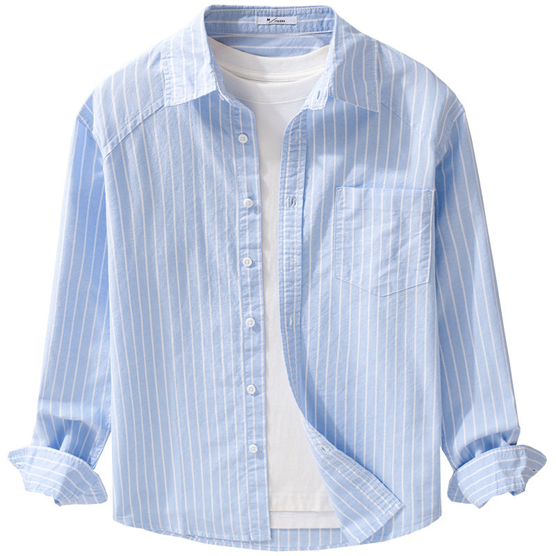 Men's pinstripe layering shirt jacket made of lightweight cotton blend with chest pocket Mune Fashion