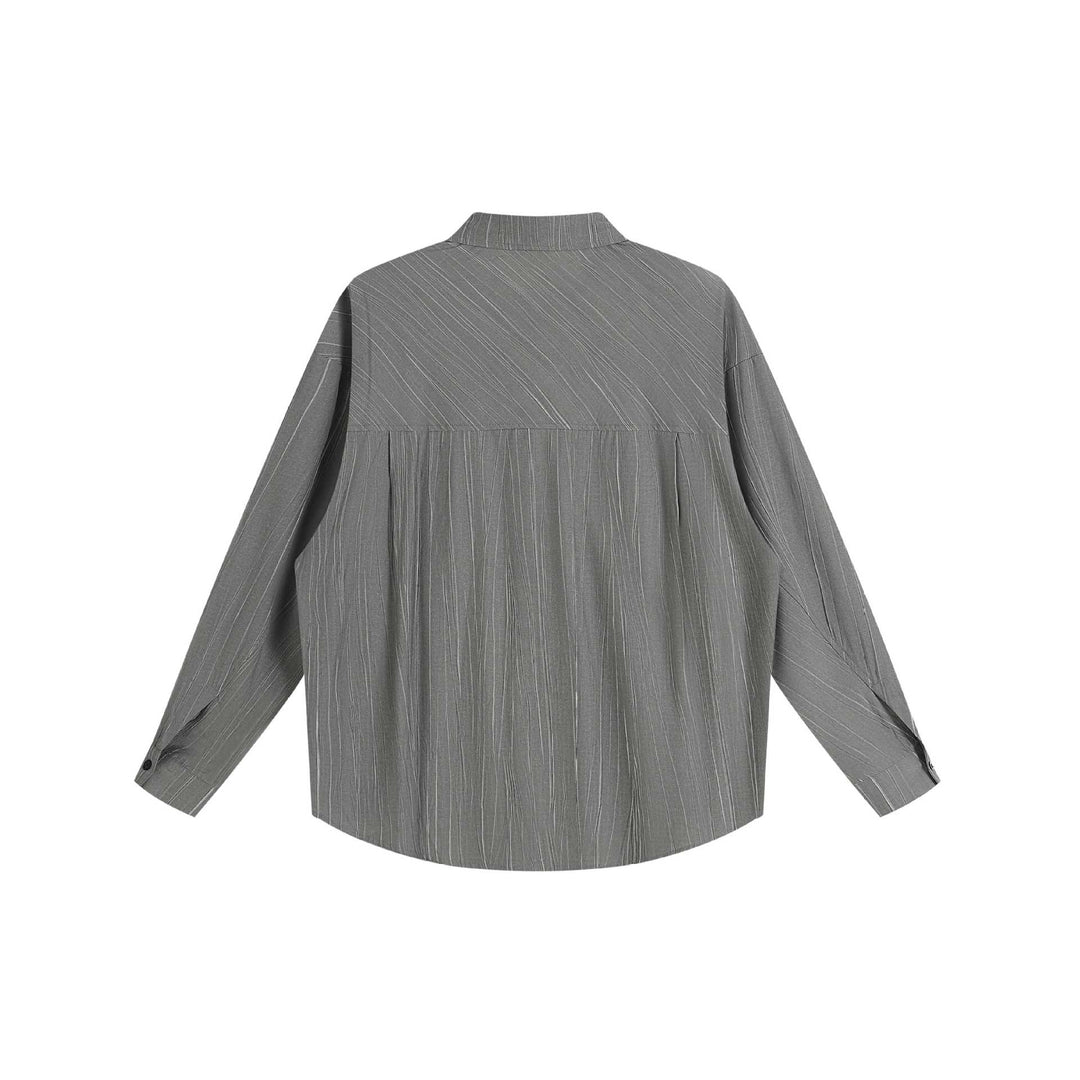 Unisex Oversized Shirt Jacket with structured vertical texture, kent collar and rounded hem Mune Fashion