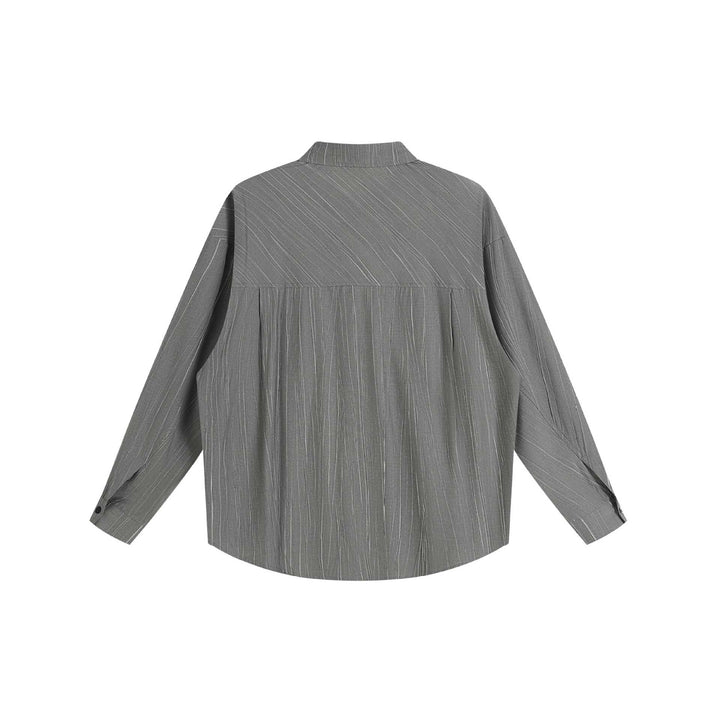 Unisex Oversized Shirt Jacket with structured vertical texture, kent collar and rounded hem Mune Fashion