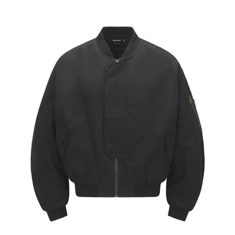 Unisex Short Cut Boxy Bomber Jacket with Concealed Front Placket and Flap Pockets Mune Fashion
