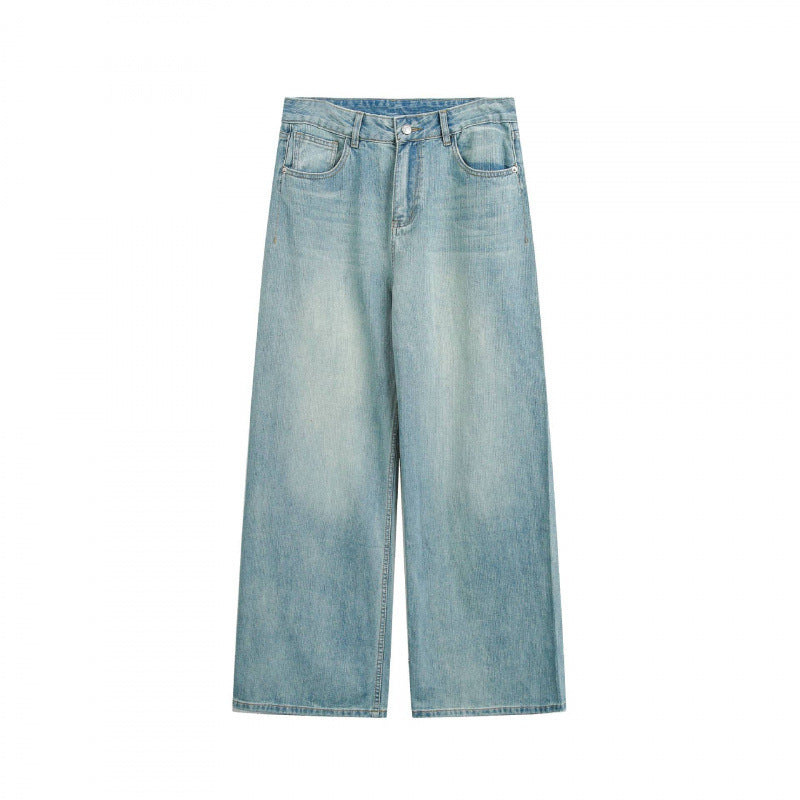 Ladies Loose High-Waist Cropped Jeans with Wide Leg and Five-Pocket Design Mune Fashion
