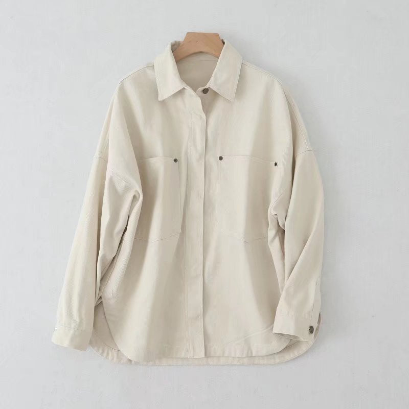 Women Oversized Jeans Shirt Jacket with Patch Pockets and Rounded Hem Mune Fashion