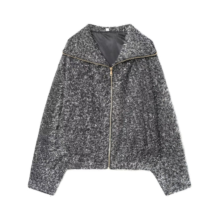 Women's cropped bouclé jacket with metallic effect and full-length zipper Mune Fashion
