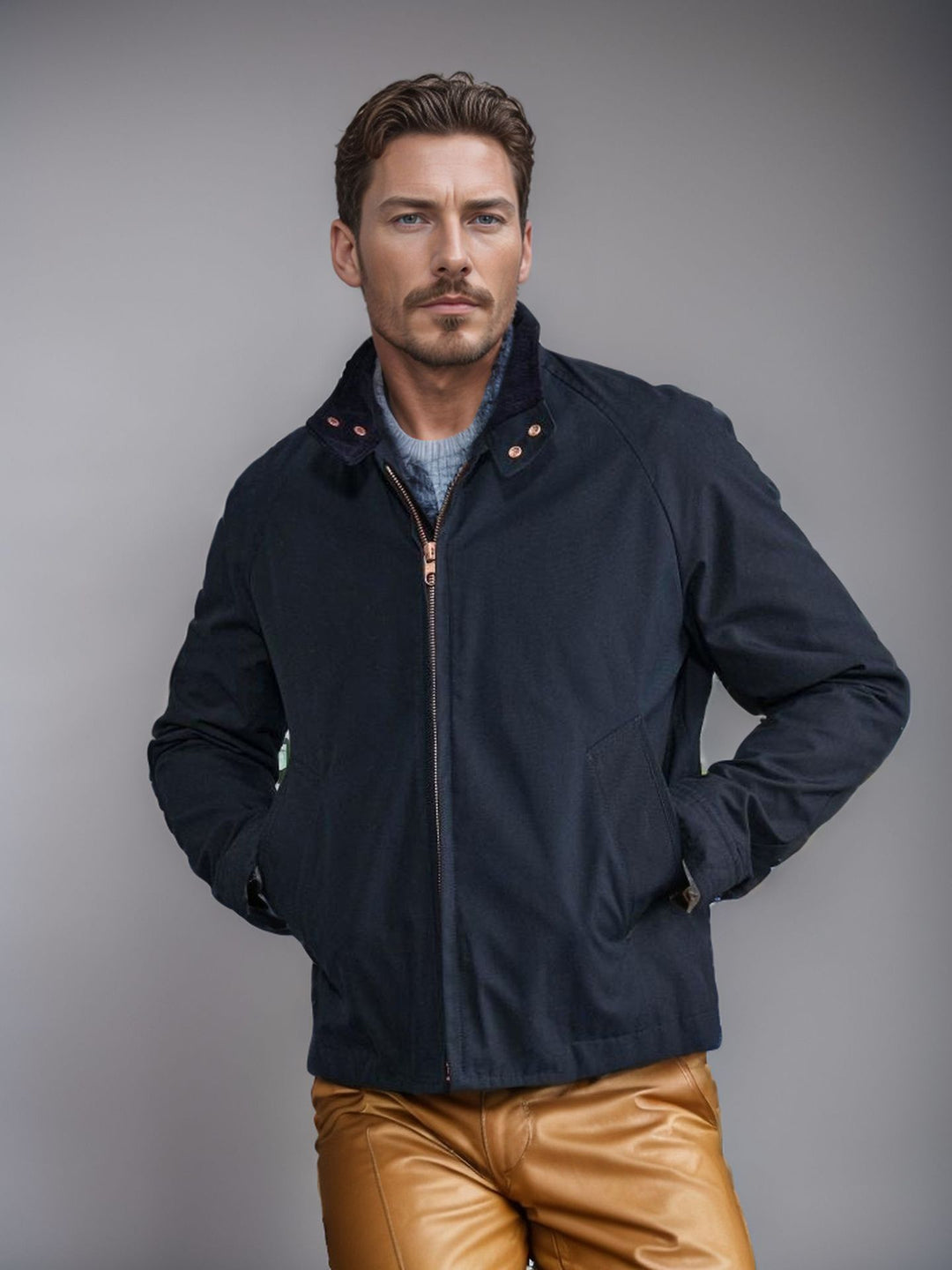 Men's Lightweight Bomber Jacket with Cord Collar and Zipper Mune Fashion