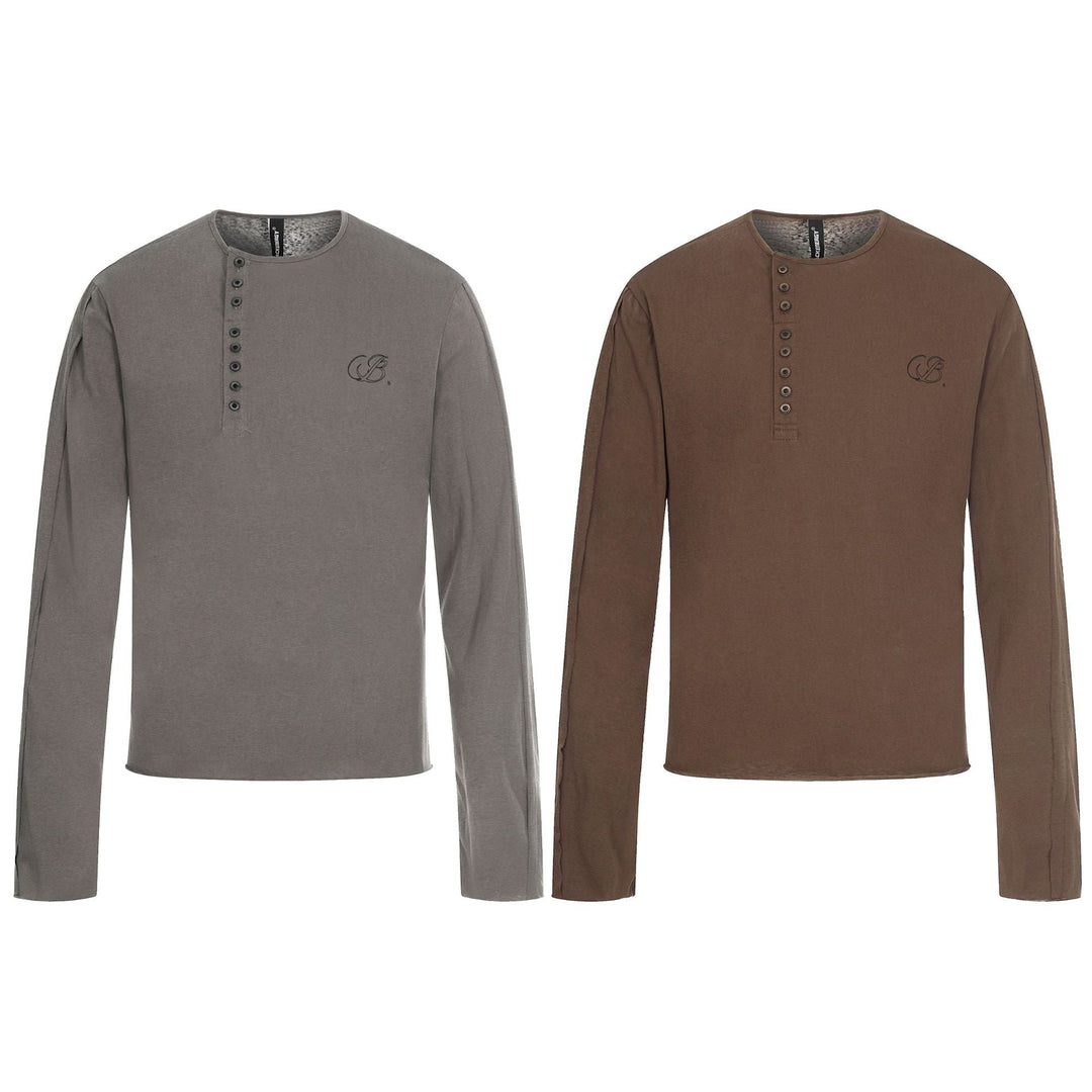 Men's Long Sleeve Henley Shirt with Asymmetric Button Placket and Light Relaxed Fit Mune Fashion
