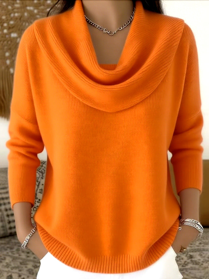Women's shimmering knit sweater with waterfall collar, fine glitter structure and slim hem Mune Fashion