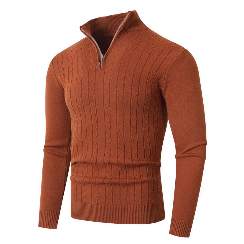 Men's ribbed half-zip sweater with cable pattern, stand-up collar and slim fit Mune Fashion